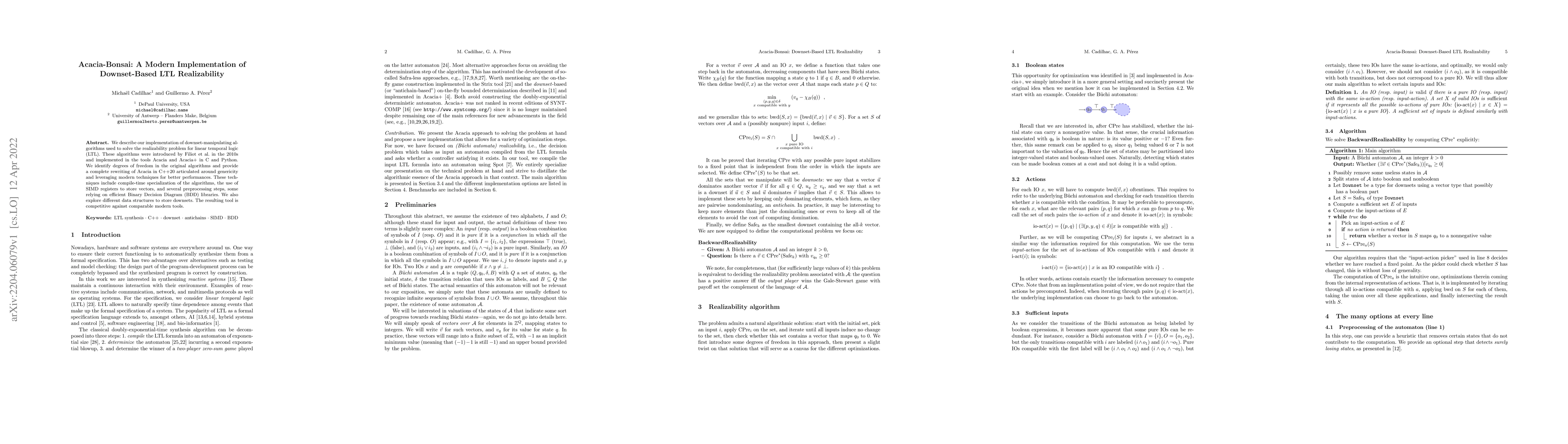 Thumbnail for Acacia-Bonsai: A Modern Implementation of Downset-Based LTL
  Realizability