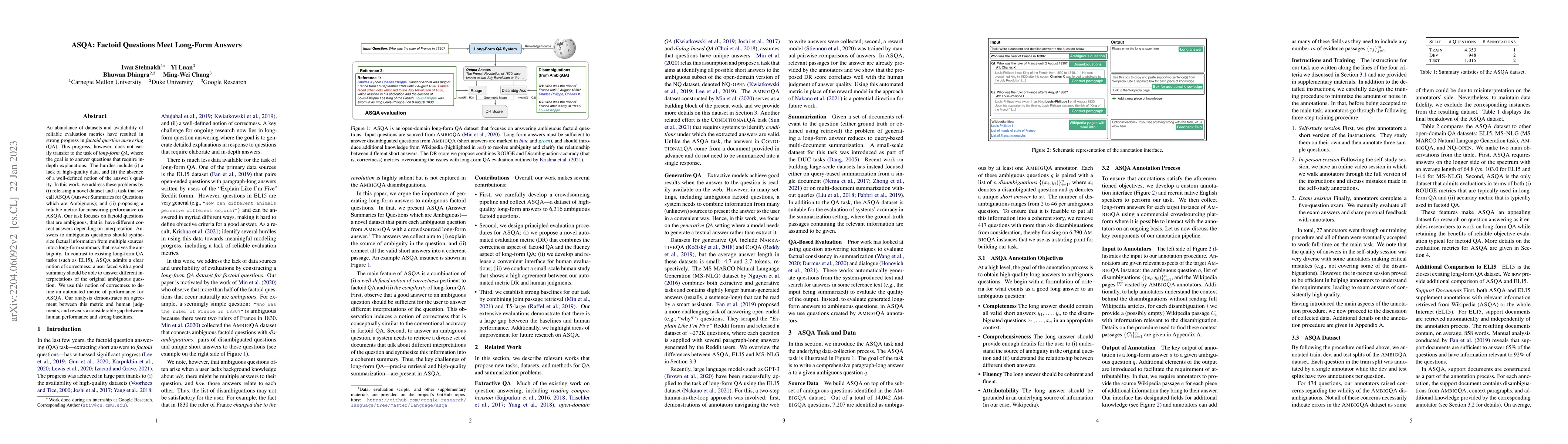 Thumbnail for ASQA: Factoid Questions Meet Long-Form Answers