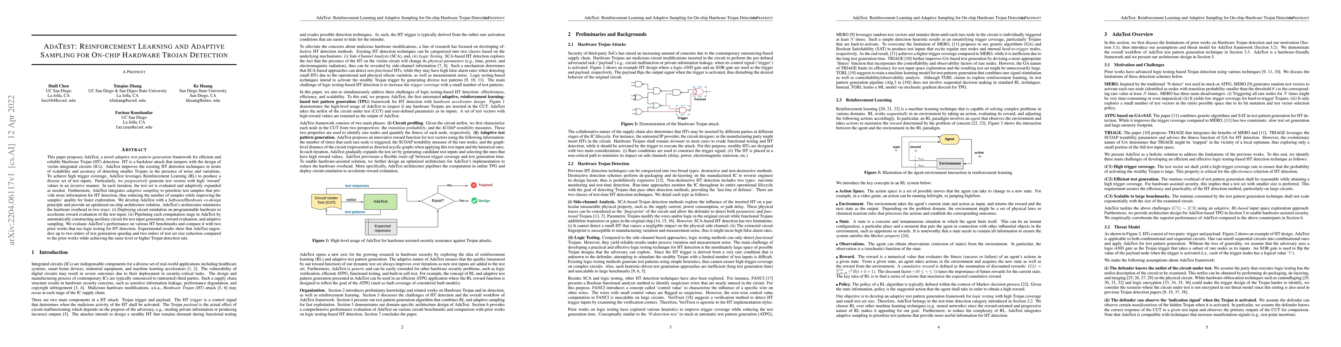 Thumbnail for AdaTest:Reinforcement Learning and Adaptive Sampling for On-chip
  Hardware Trojan Detection