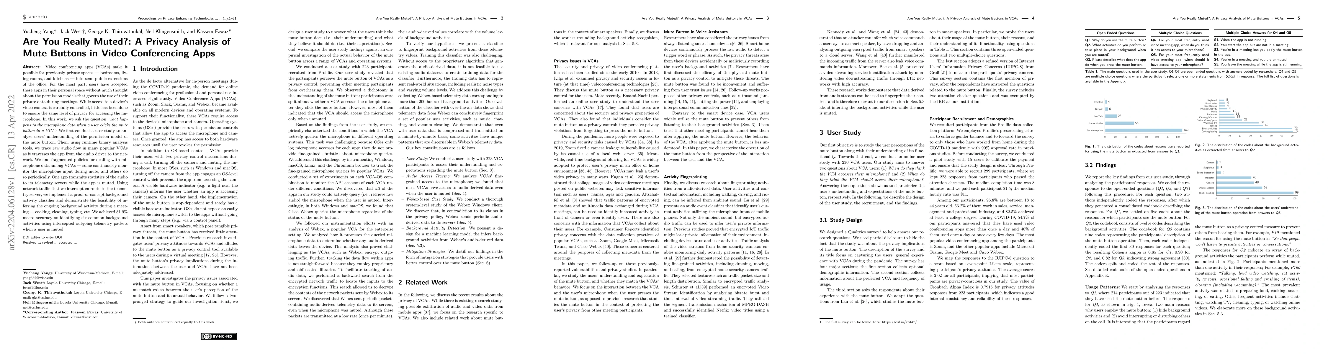 Thumbnail for Are You Really Muted?: A Privacy Analysis of Mute Buttons in Video
  Conferencing Apps