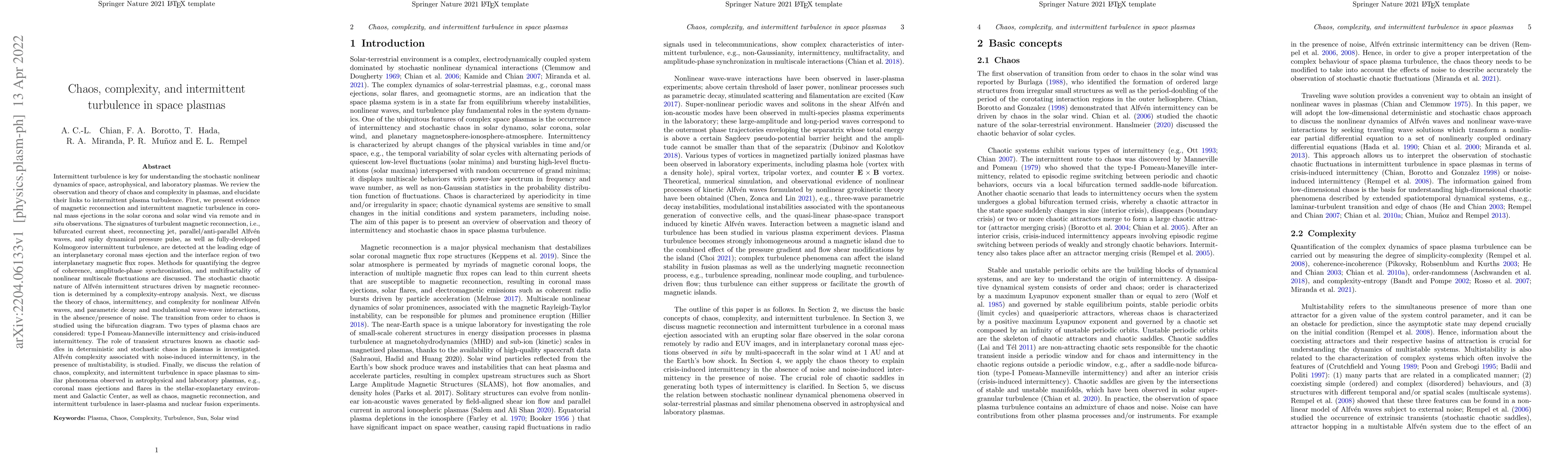 Thumbnail for Chaos, complexity, and intermittent turbulence in space plasmas
