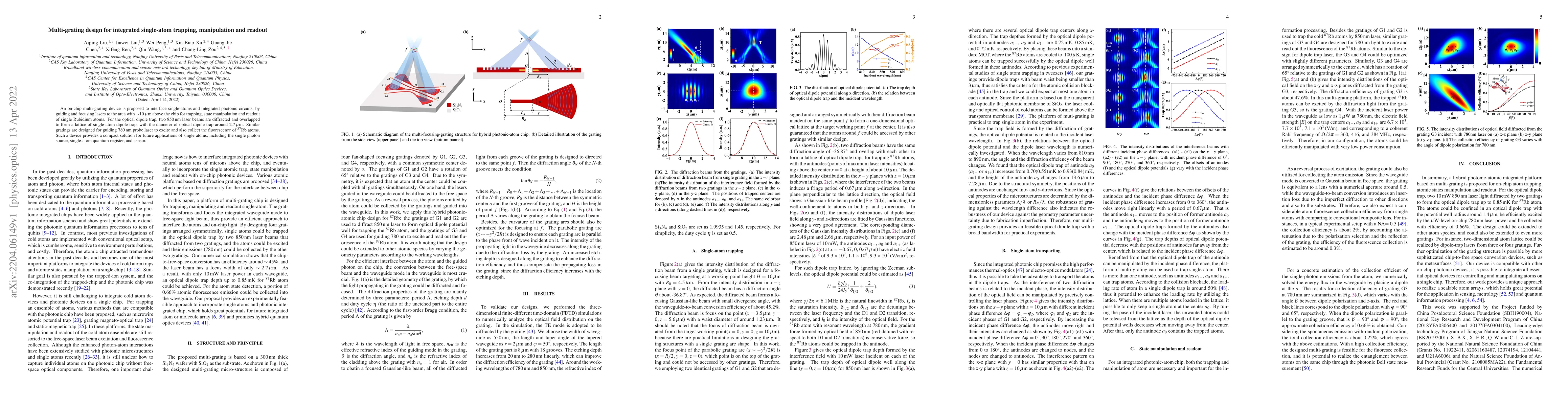 Thumbnail for Multi-grating design for integrated single-atom trapping, manipulation,
  and readout
