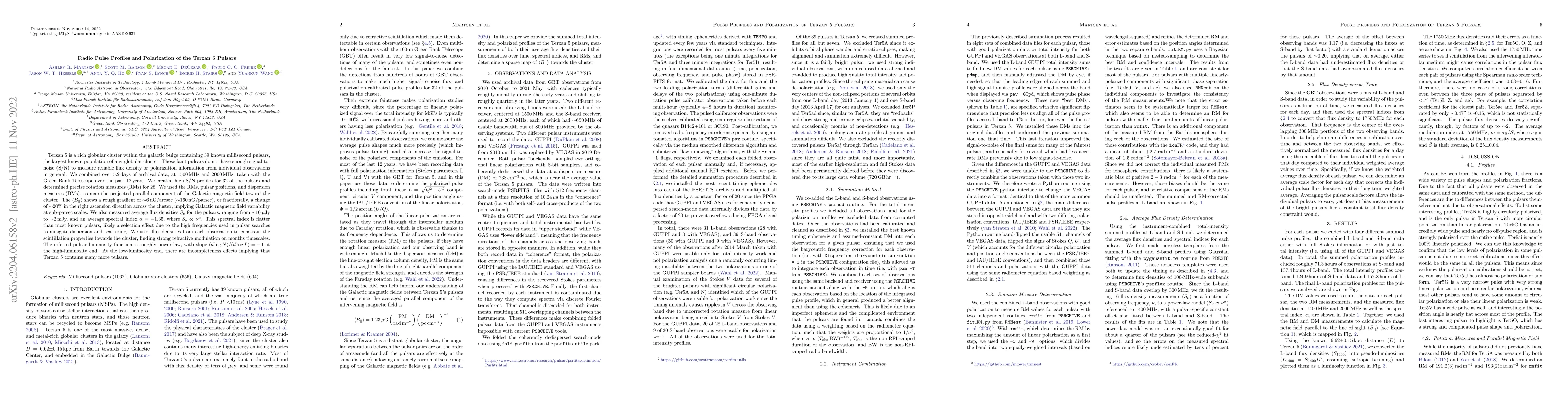 Thumbnail for Pulse Profiles and Polarization of Terzan 5 Pulsars