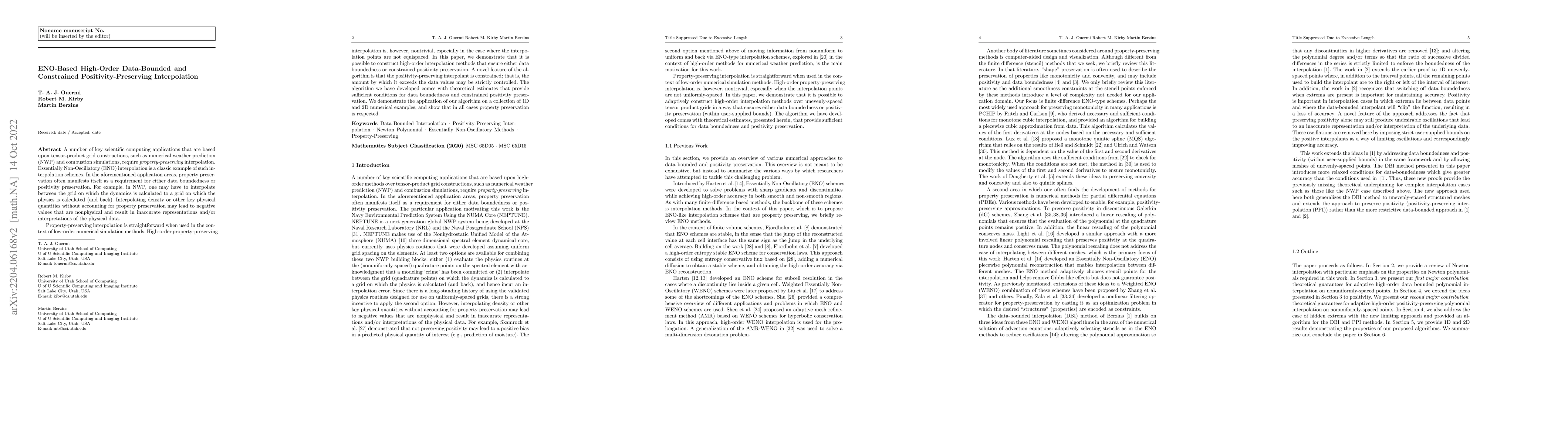 Thumbnail for ENO-Based High-Order Data-Bounded and Constrained Positivity-Preserving
  Interpolation