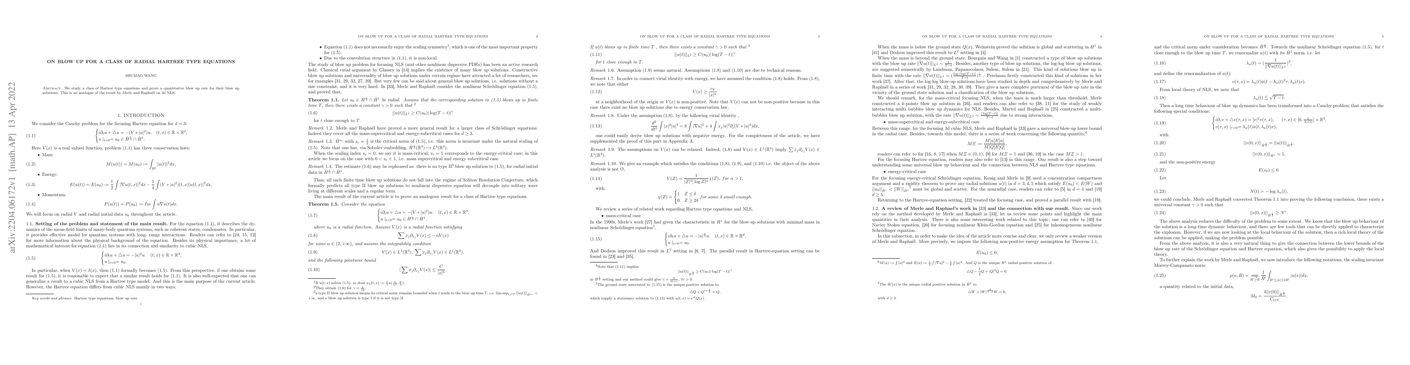 Thumbnail for On blow up for a class of radial Hartree type equations