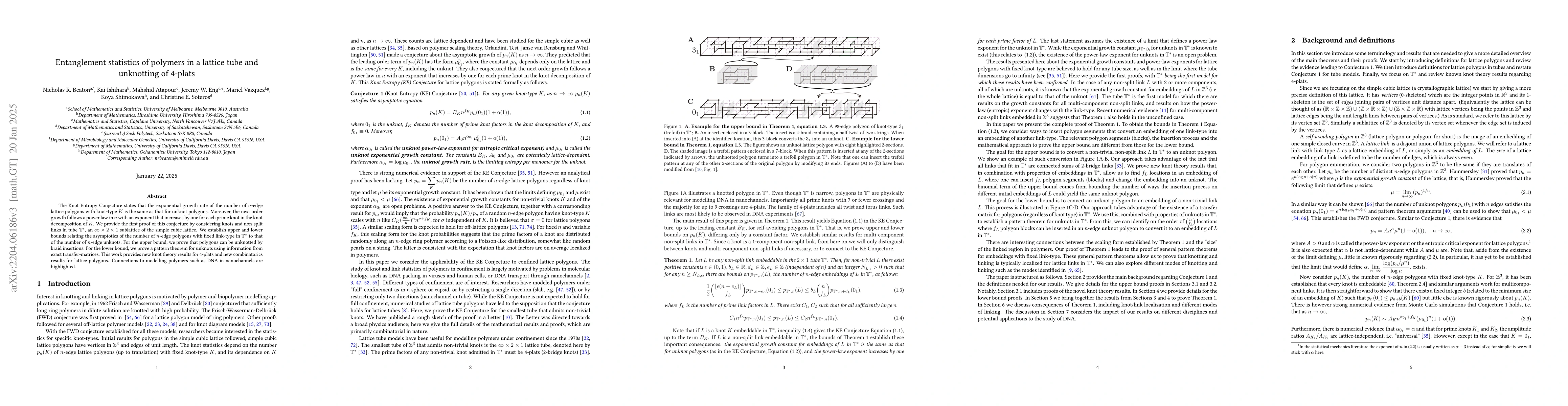 Thumbnail for Entanglement statistics of polymers in a lattice tube and unknotting of
  4-plats