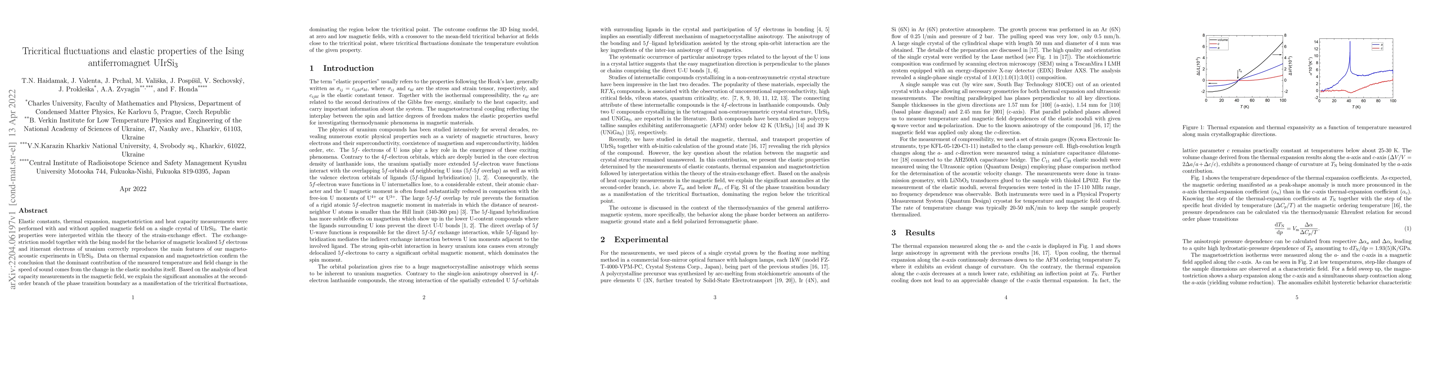 Thumbnail for Tricritical fluctuations and elastic properties of the Ising
  antiferromagnet UIrSi$_3$