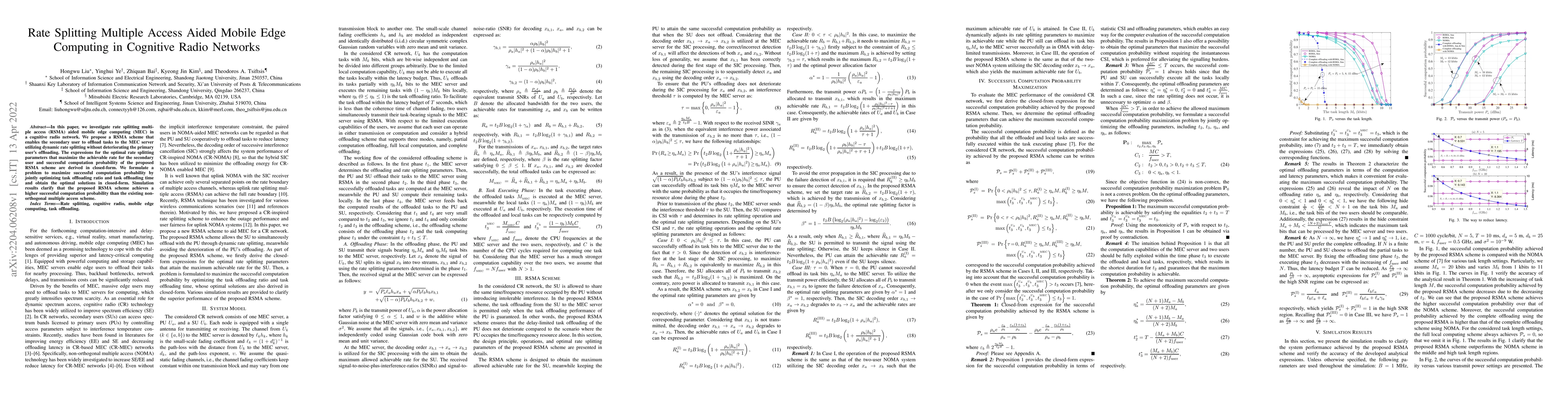 Thumbnail for Rate Splitting Multiple Access Aided Mobile Edge Computing in Cognitive
  Radio Networks