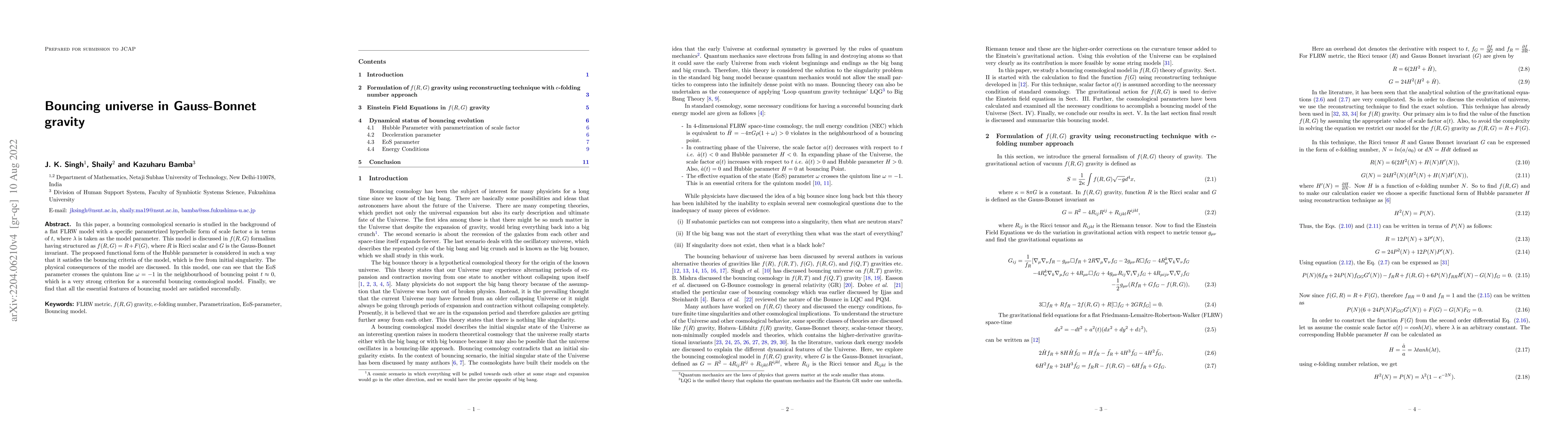 Thumbnail for Bouncing universe in Gauss-Bonnet gravity