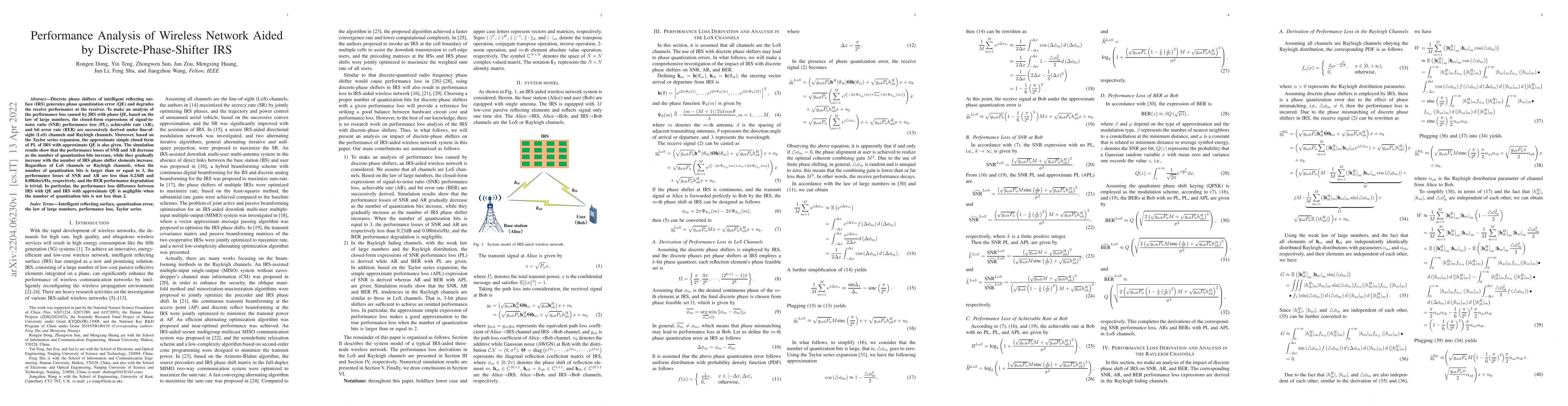Thumbnail for Performance Analysis of Wireless Network Aided by Discrete-Phase-Shifter
  IRS