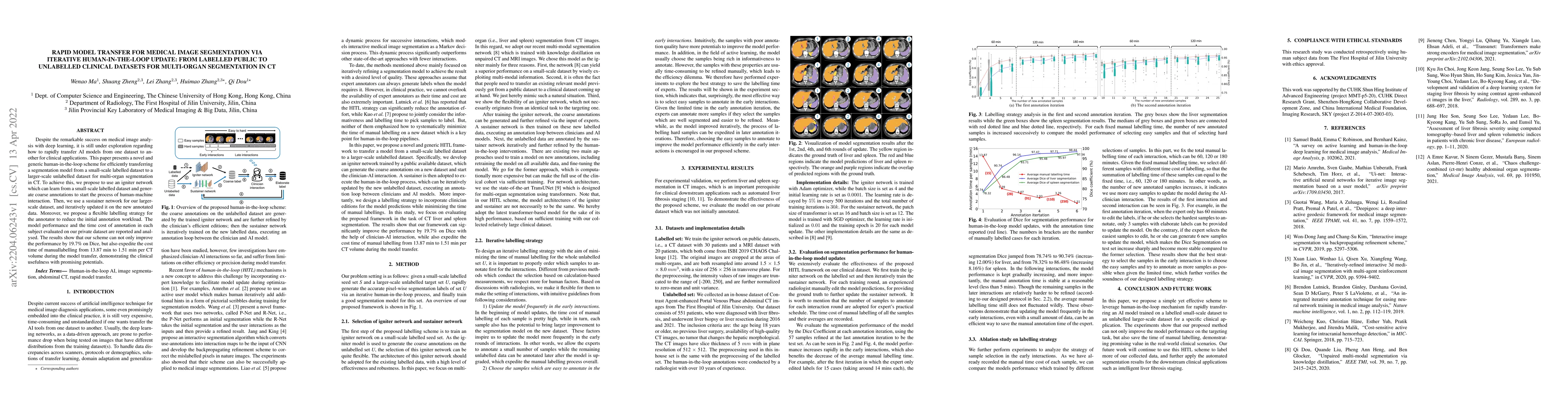 Thumbnail for Rapid model transfer for medical image segmentation via iterative
  human-in-the-loop update: from labelled public to unlabelled clinical
  datasets for multi-organ segmentation in CT