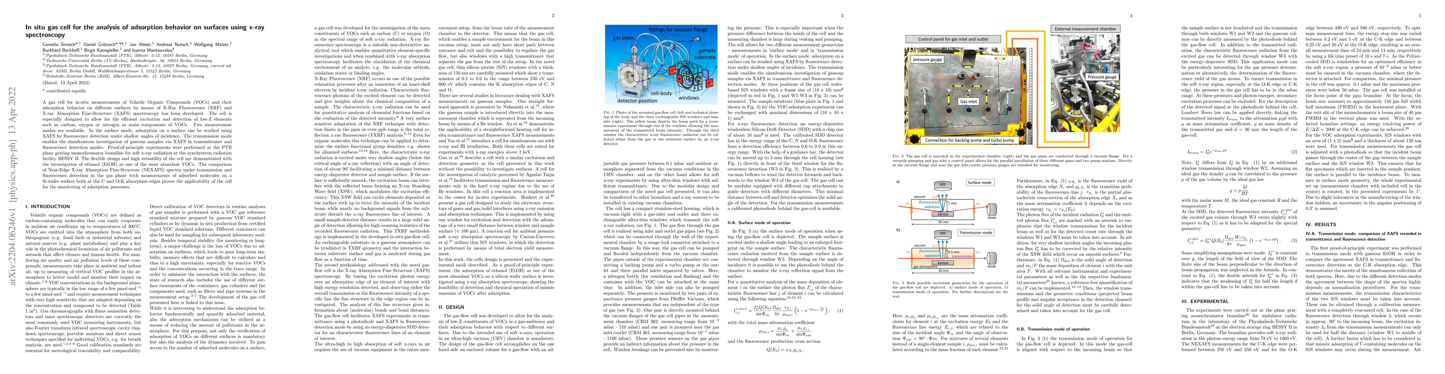 Thumbnail for In situ gas cell for the analysis of adsorption behavior on surfaces
  using x-ray spectroscopy