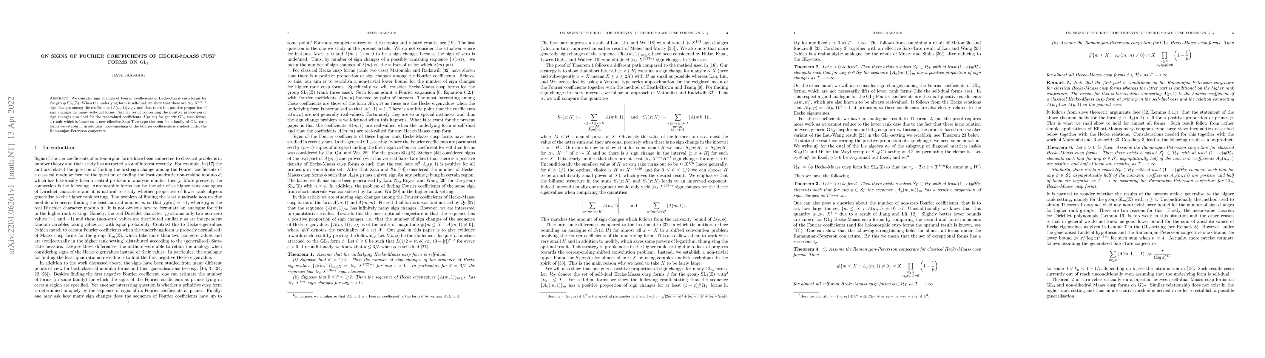 Thumbnail for On Signs of Fourier Coefficients of Hecke-Maass Cusp Forms on
  $\mathrm{GL}_3$