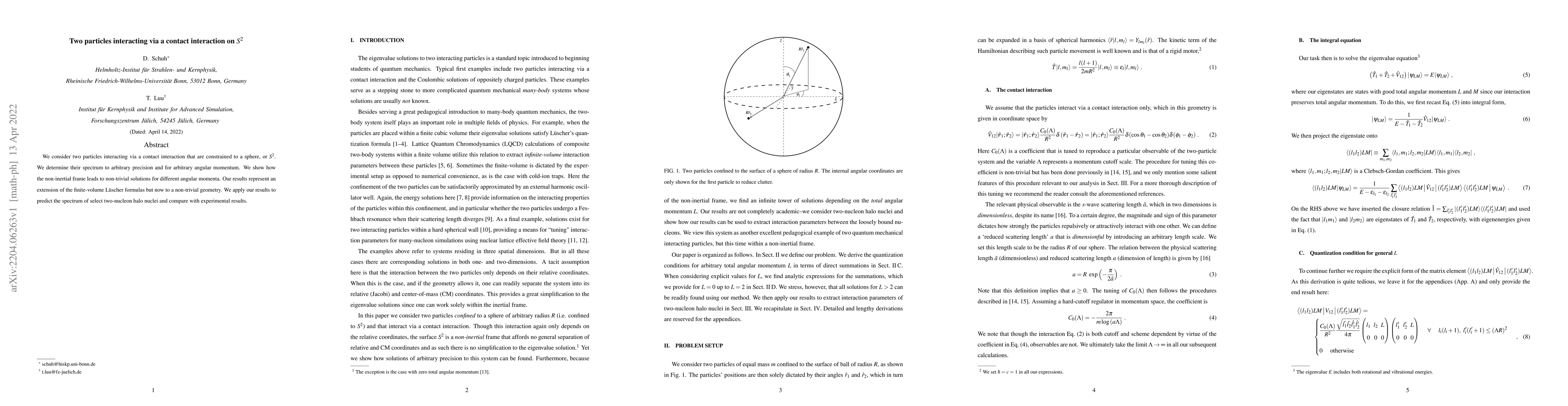 Thumbnail for Two particles interacting via a contact interaction on $S^2$