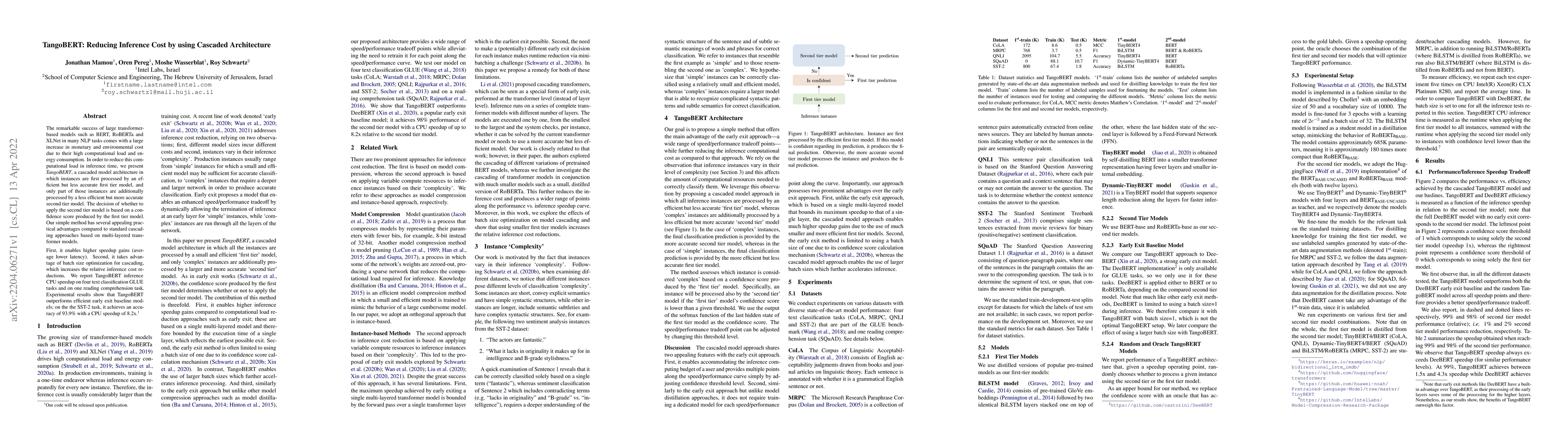 Thumbnail for TangoBERT: Reducing Inference Cost by using Cascaded Architecture
