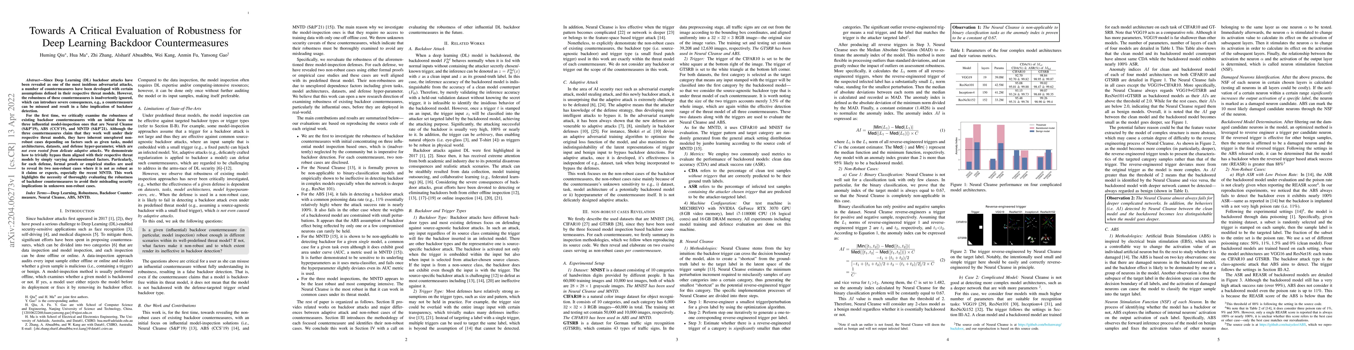 Thumbnail for Towards A Critical Evaluation of Robustness for Deep Learning Backdoor
  Countermeasures