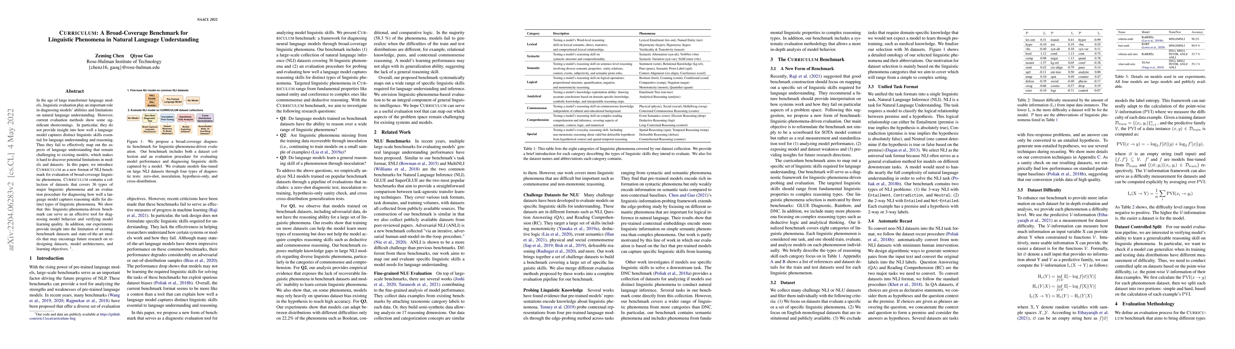 Thumbnail for Curriculum: A Broad-Coverage Benchmark for Linguistic Phenomena in
  Natural Language Understanding