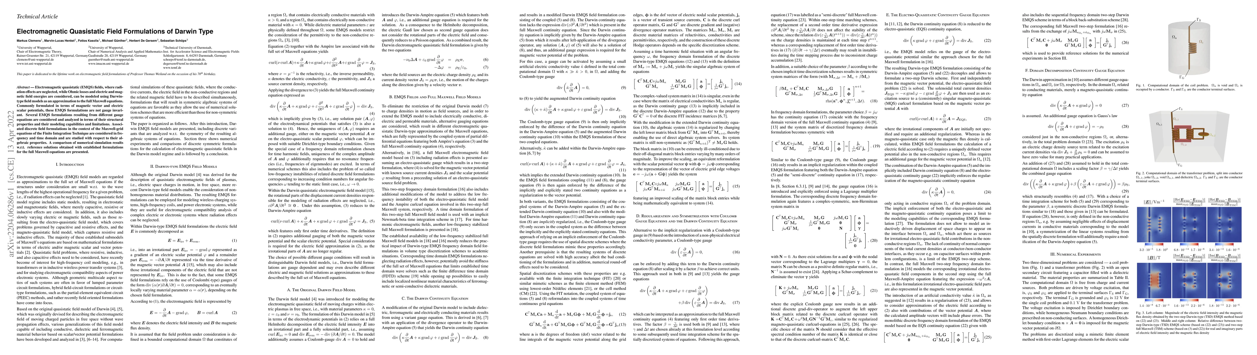 Thumbnail for Electromagnetic Quasistatic Field Formulations of Darwin Type