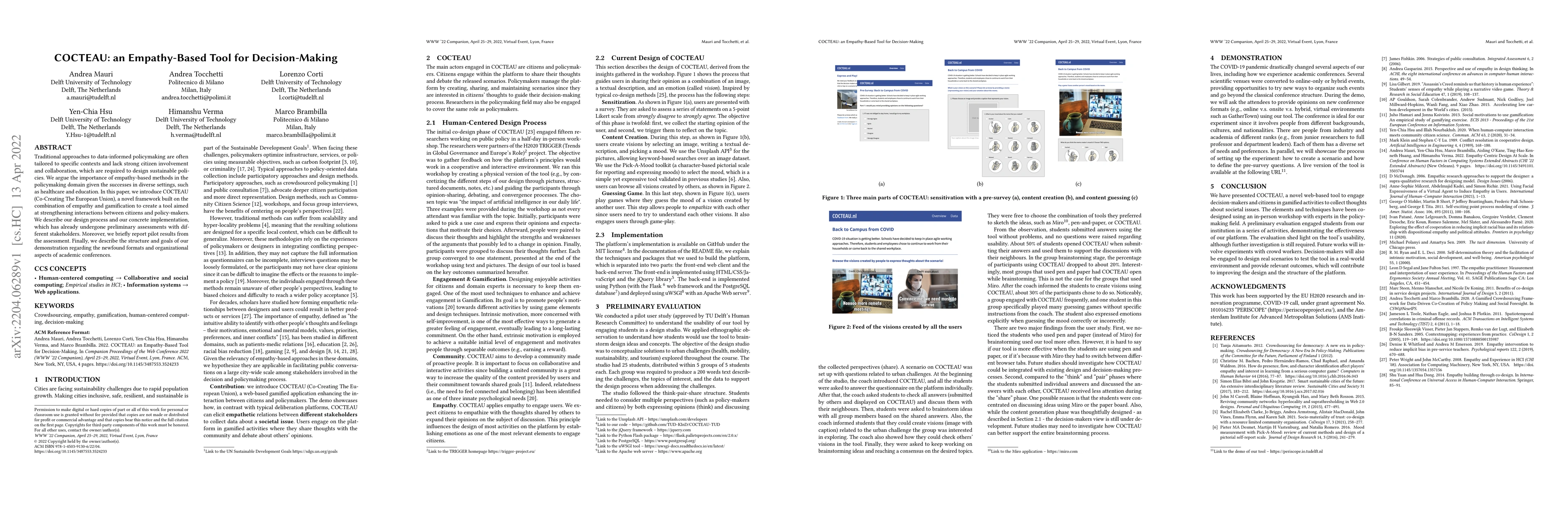 Thumbnail for COCTEAU: an Empathy-Based Tool for Decision-Making