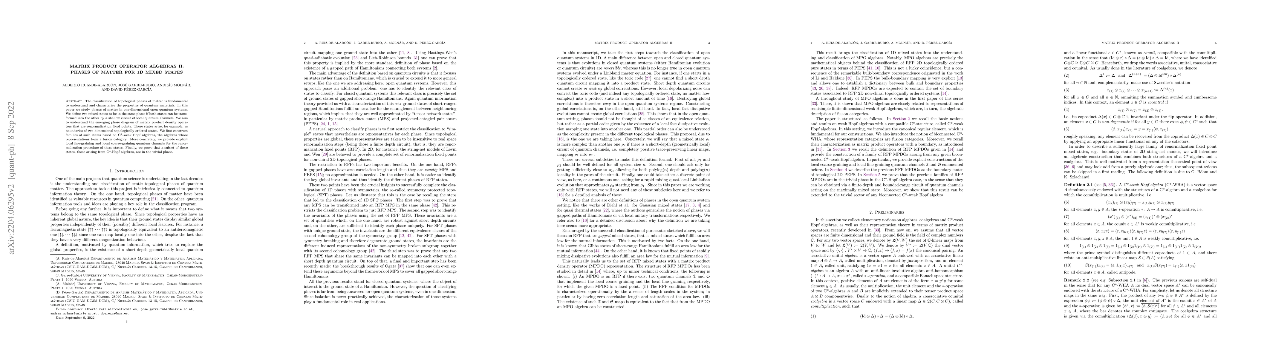 Thumbnail for Matrix Product Operator Algebras II: Phases of Matter for 1D Mixed
  States