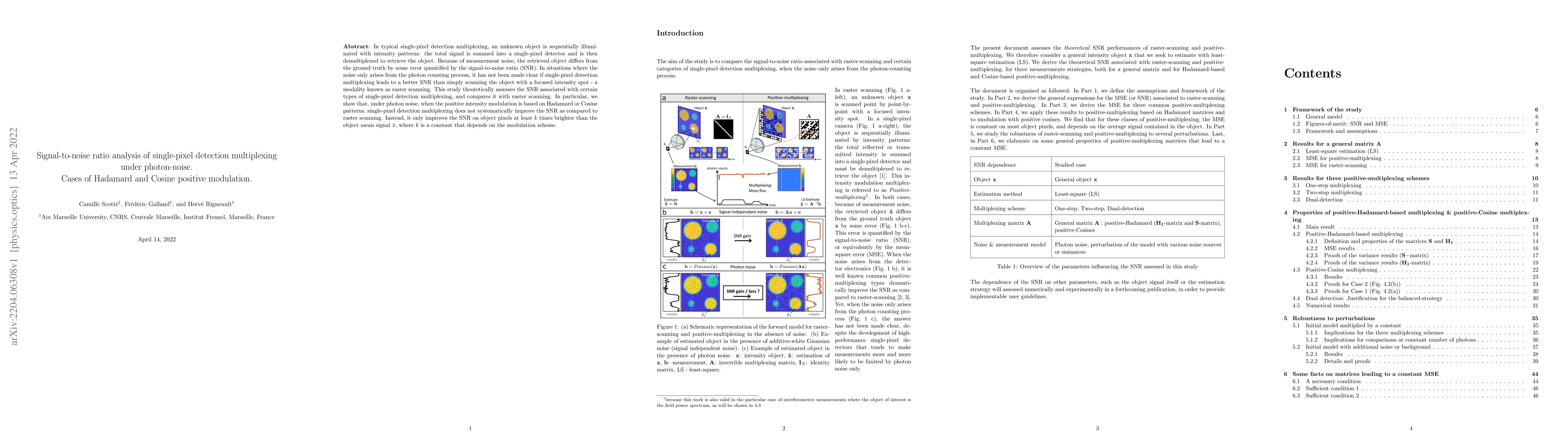 Thumbnail for Signal-to-noise ratio analysis of single-pixel detection multiplexing
  under photon-noise. Cases of Hadamard and Cosine positive modulation