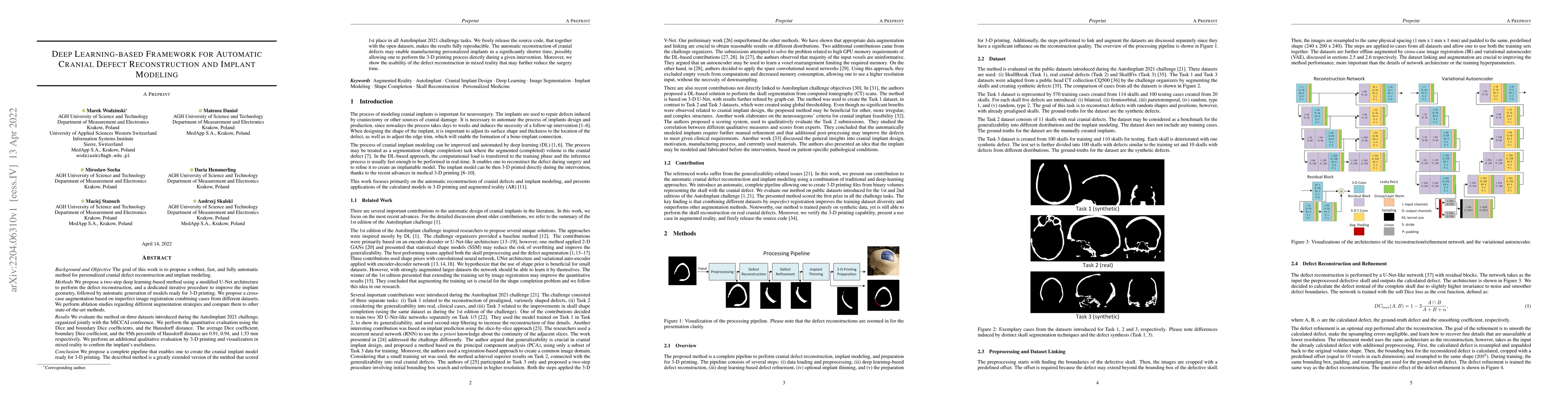 Thumbnail for Deep Learning-based Framework for Automatic Cranial Defect
  Reconstruction and Implant Modeling