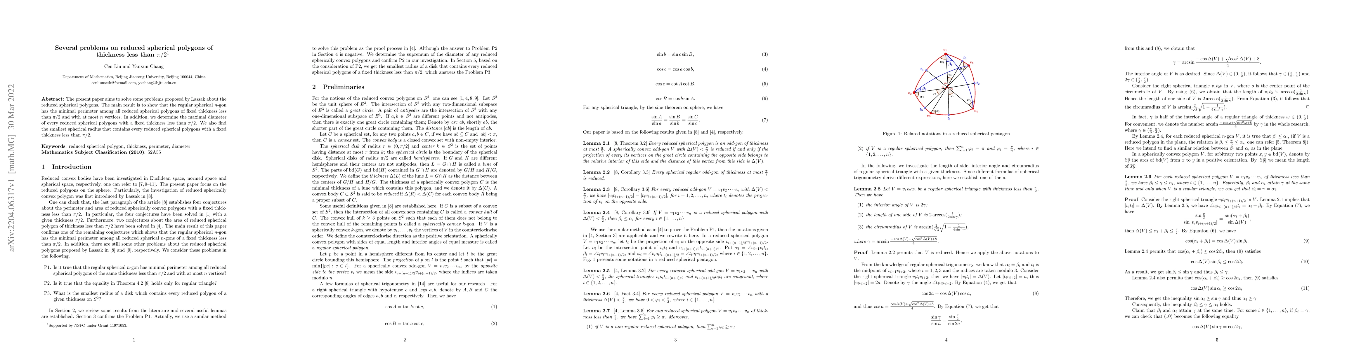 Thumbnail for Several problems on reduced spherical polygons of thickness less than
  {\pi}/2