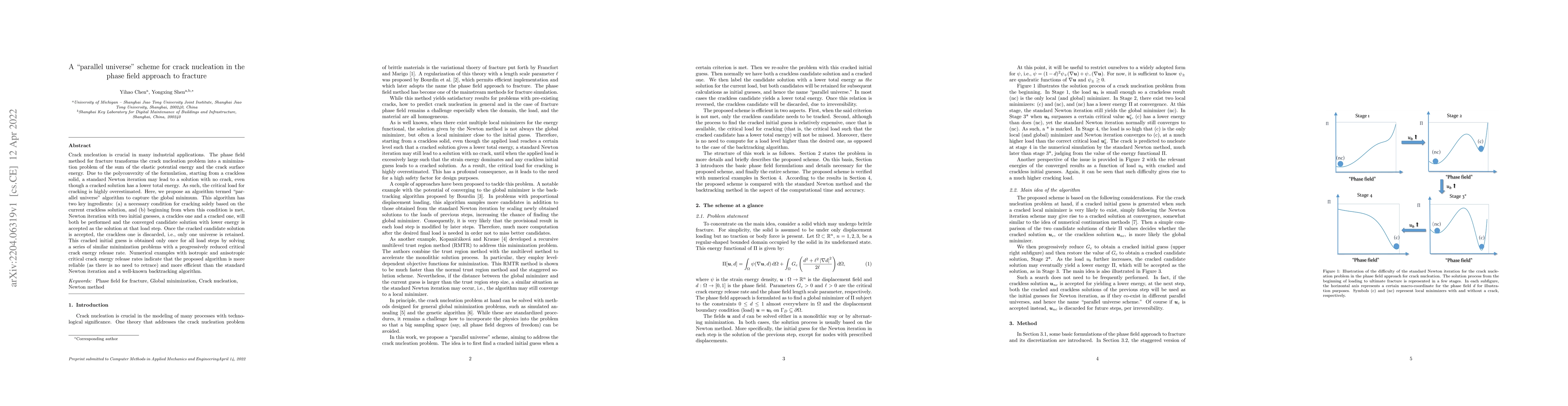 Thumbnail for A "parallel universe" scheme for crack nucleation in the phase field
  approach to fracture