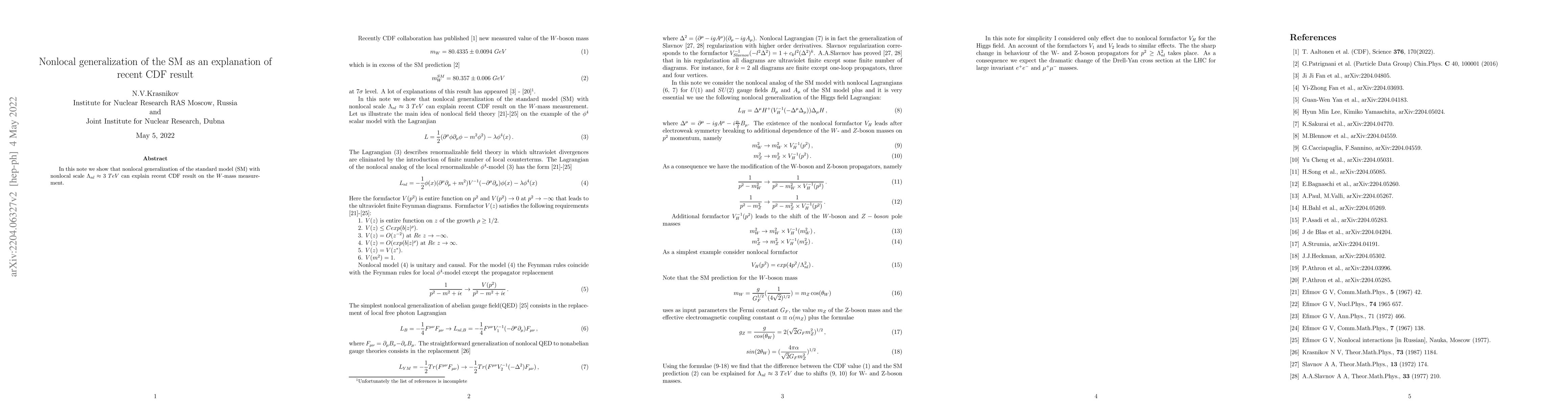 Thumbnail for Nonlocal generalization of the SM as an explanation of recent CDF result