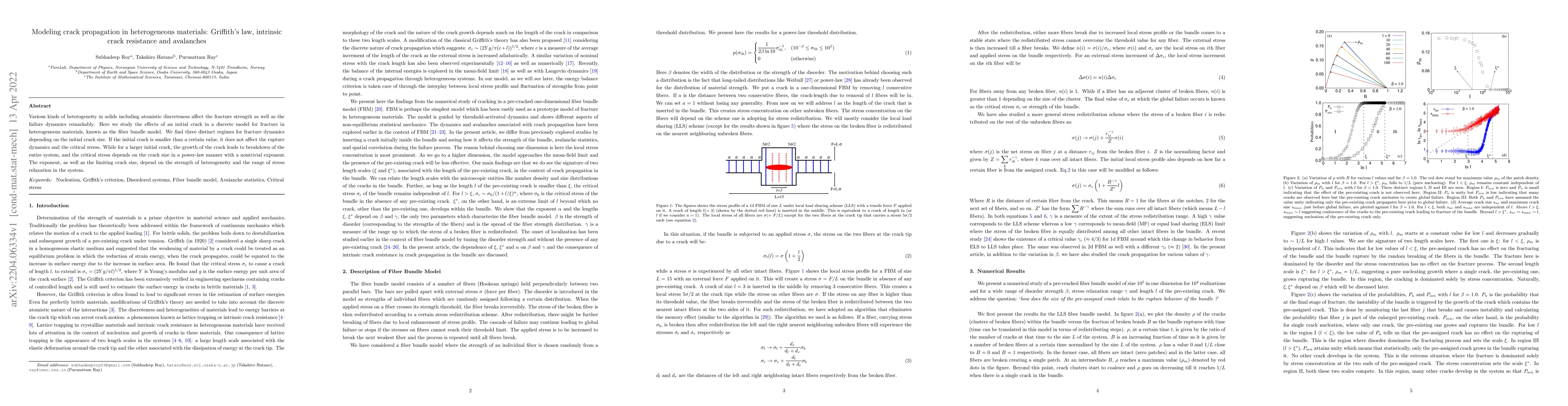 Thumbnail for Modeling crack propagation in heterogeneous materials: Griffith's law,
  intrinsic crack resistance and avalanches