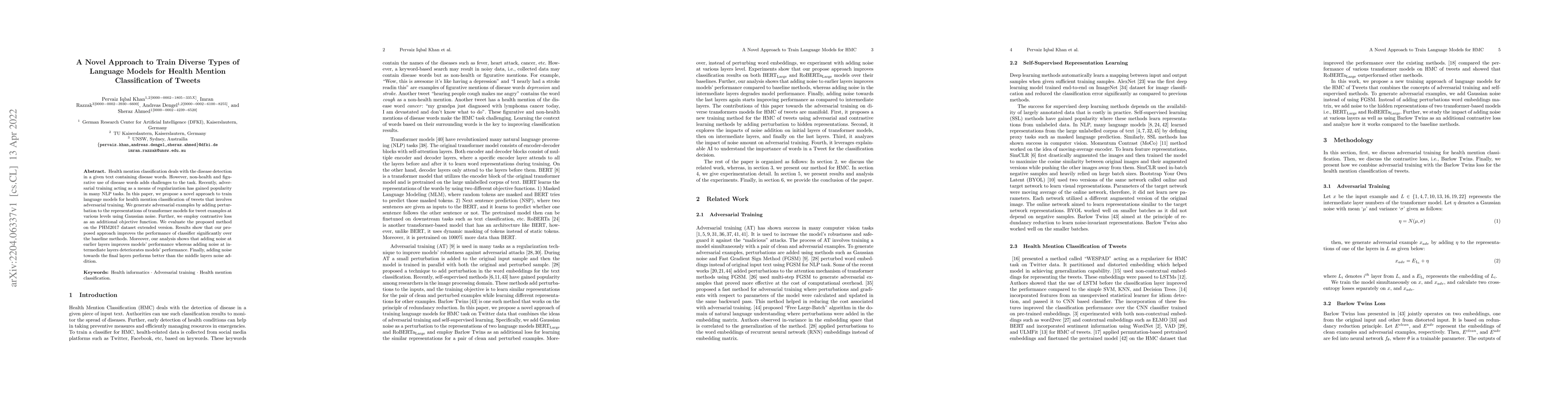 Thumbnail for A Novel Approach to Train Diverse Types of Language Models for Health
  Mention Classification of Tweets