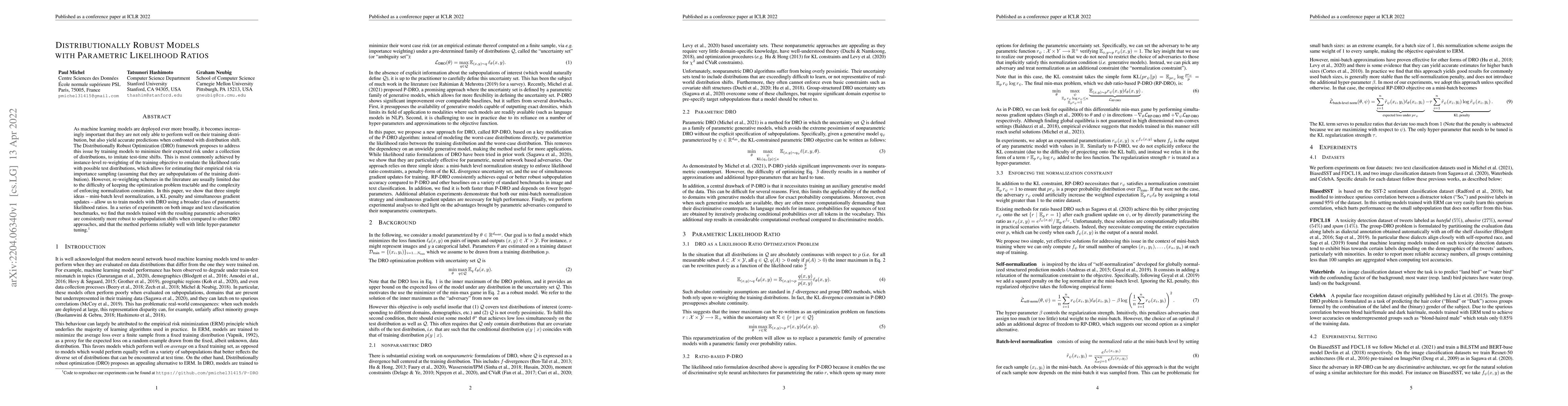 Thumbnail for Distributionally Robust Models with Parametric Likelihood Ratios