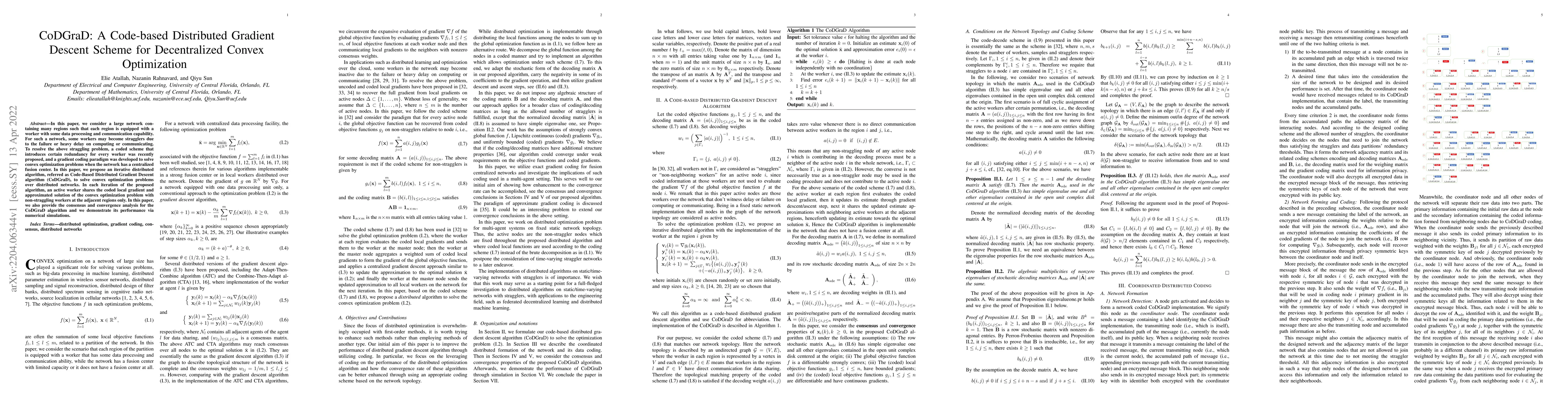 Thumbnail for CoDGraD: A Code-based Distributed Gradient Descent Scheme for
  Decentralized Convex Optimization
