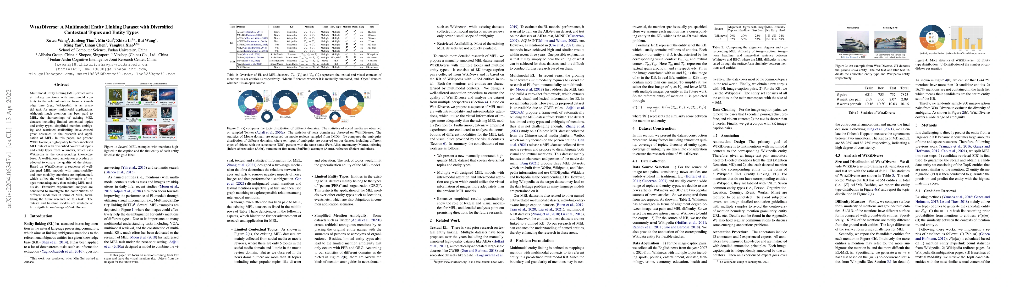Thumbnail for WikiDiverse: A Multimodal Entity Linking Dataset with Diversified
  Contextual Topics and Entity Types