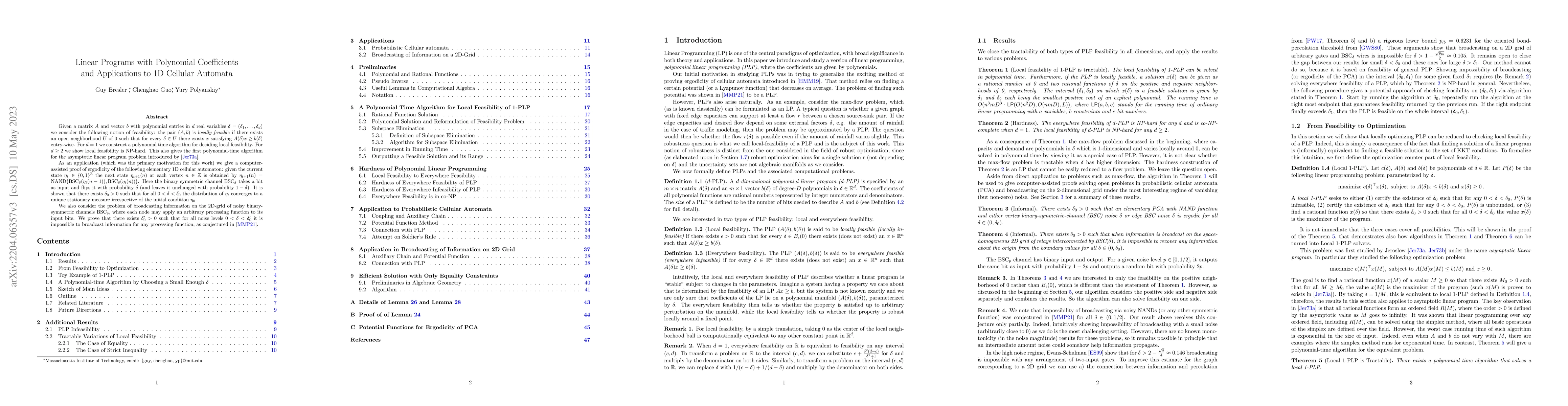 Thumbnail for Linear Programs with Polynomial Coefficients and Applications to 1D
  Cellular Automata