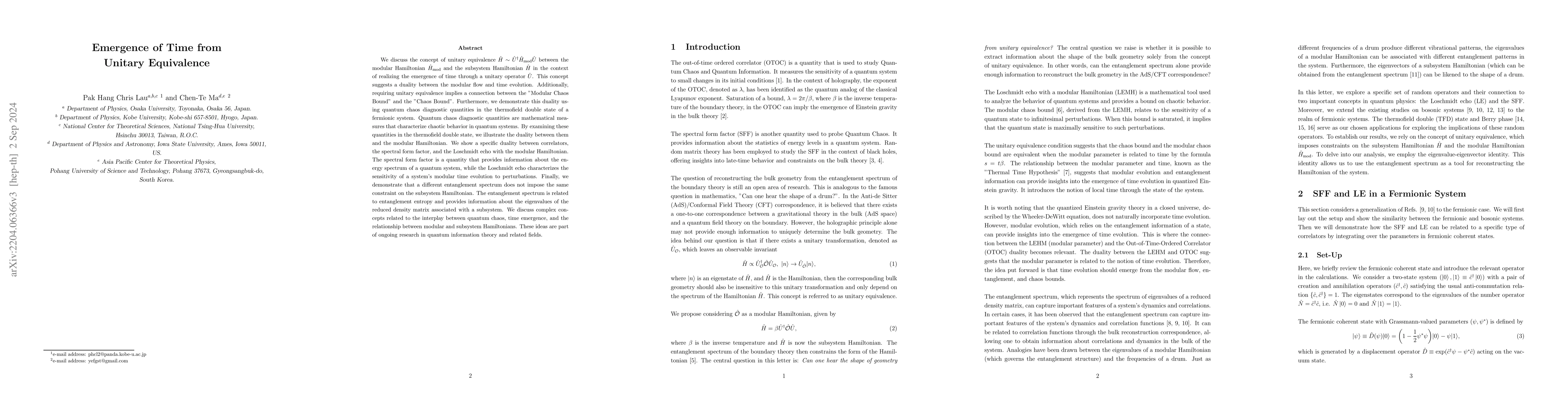 Thumbnail for Emergence of Time from Unitary Equivalence