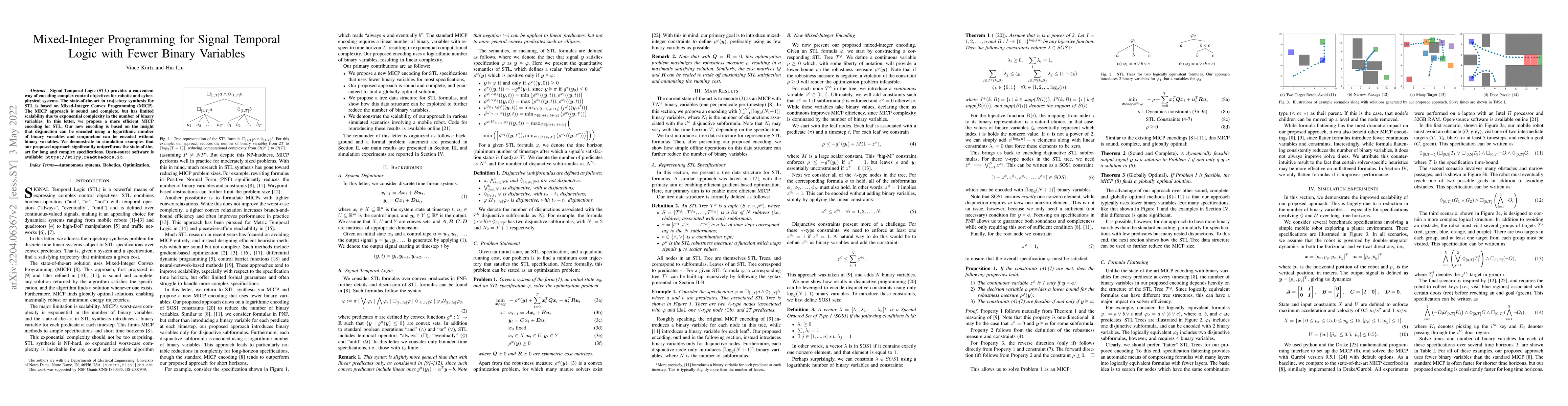 Thumbnail for Mixed-Integer Programming for Signal Temporal Logic with Fewer Binary
  Variables