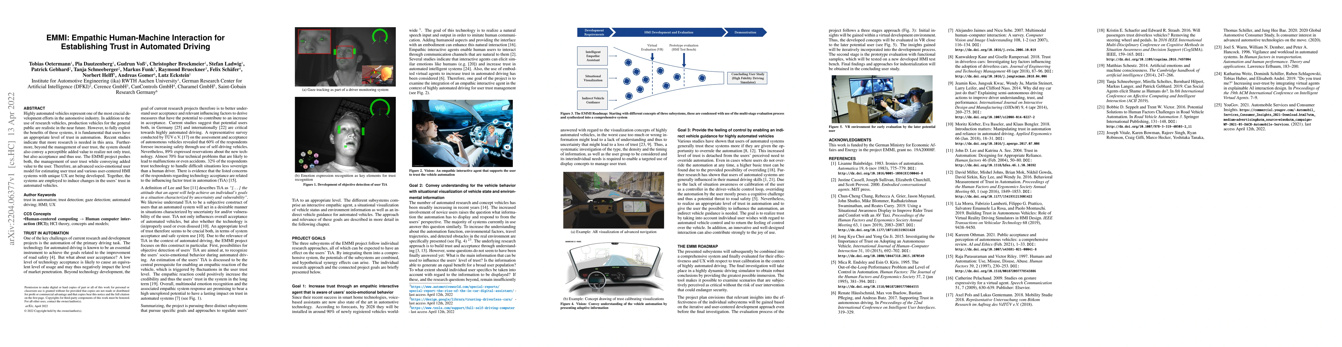 Thumbnail for EMMI: Empathic Human-Machine Interaction for Establishing Trust in
  Automated Driving