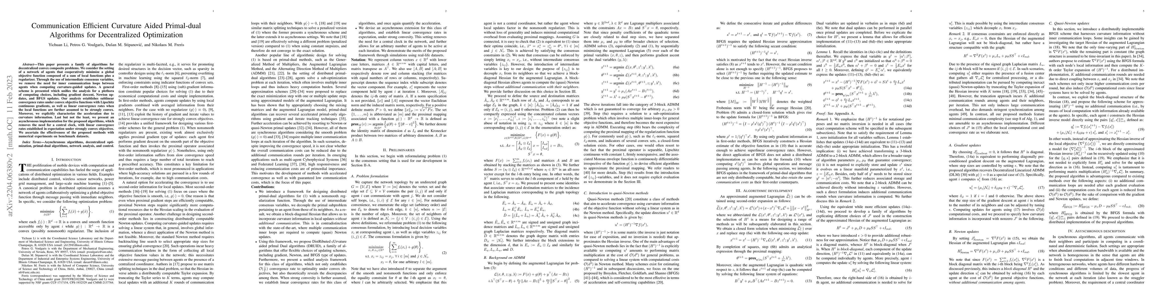 Thumbnail for Communication Efficient Curvature Aided Primal-dual Algorithms for
  Decentralized Optimization