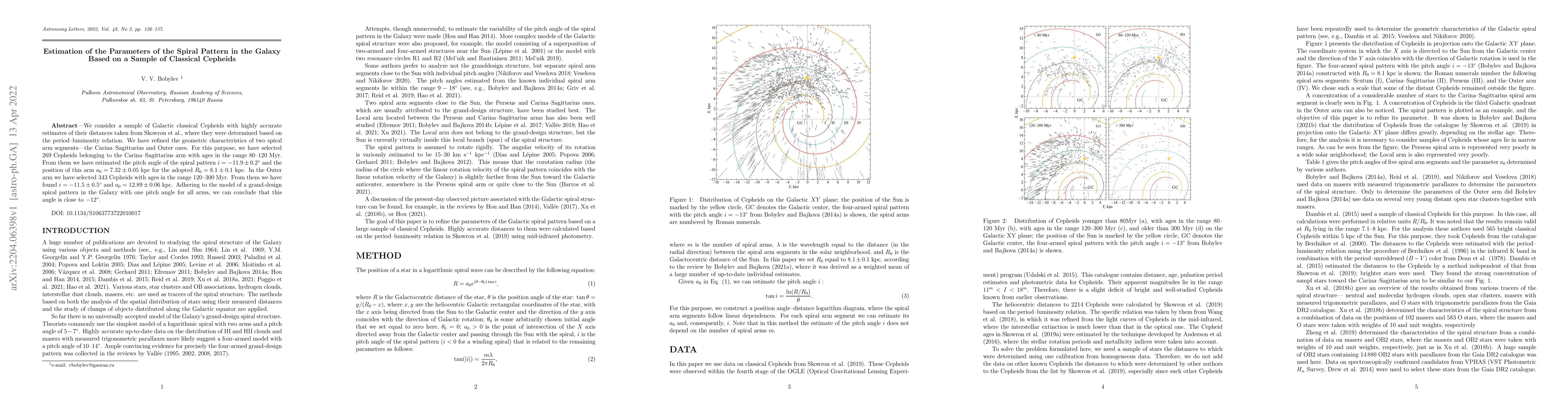Thumbnail for Estimation of the Parameters of the Spiral Pattern in the Galaxy Based
  on a Sample of Classical Cepheids