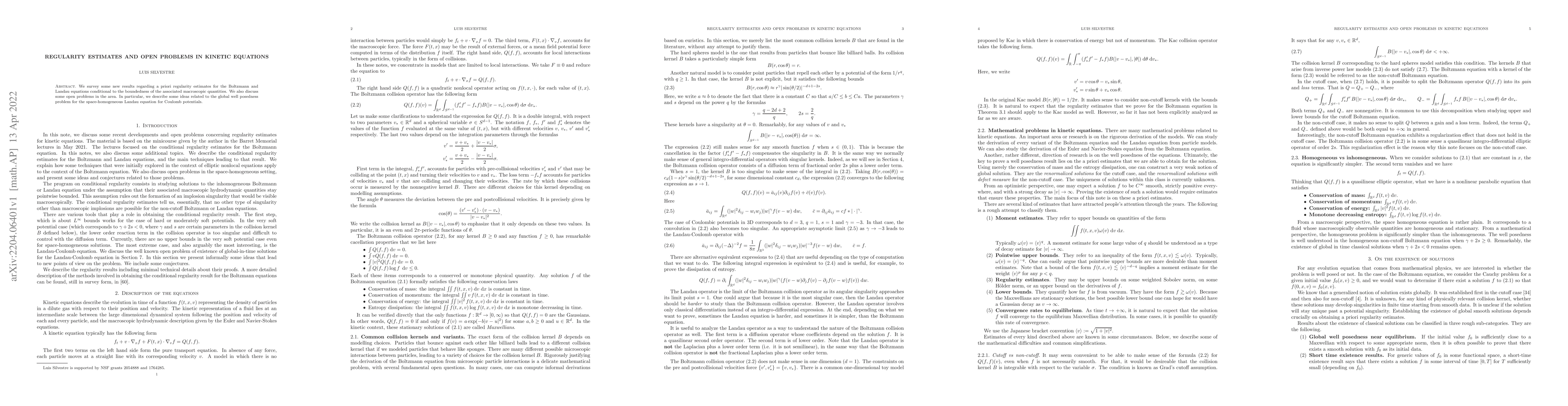 Thumbnail for Regularity estimates and open problems in kinetic equations