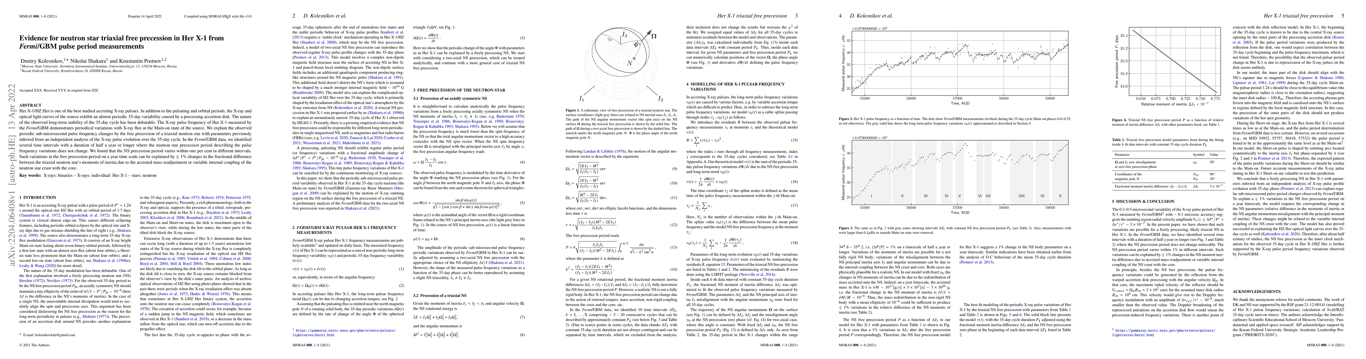 Thumbnail for Evidence for neutron star triaxial free precession in Her X-1 from
  Fermi/GBM pulse period measurements