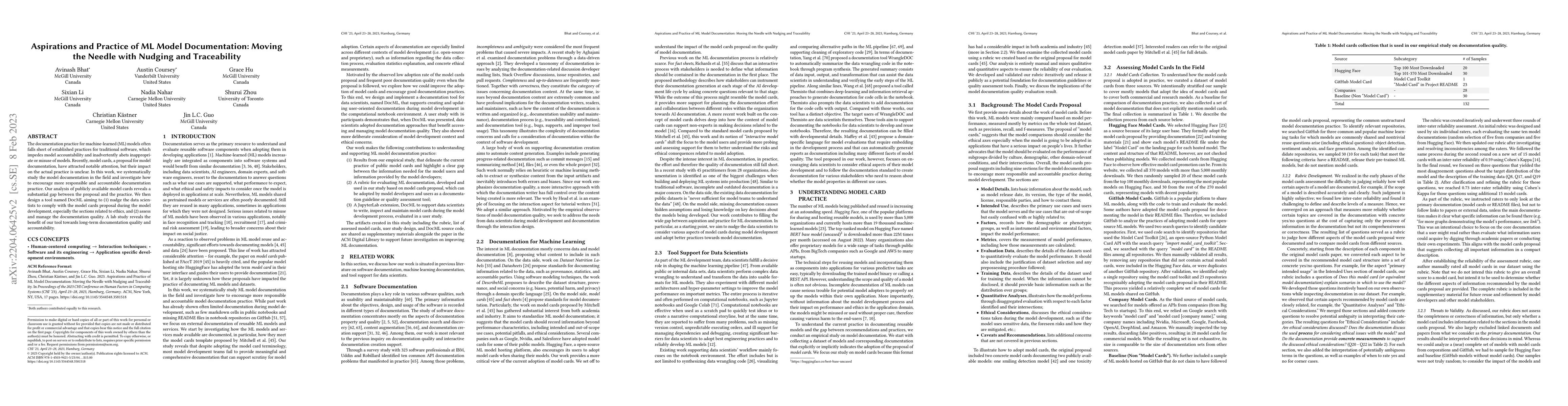 Thumbnail for Aspirations and Practice of Model Documentation: Moving the Needle with
  Nudging and Traceability