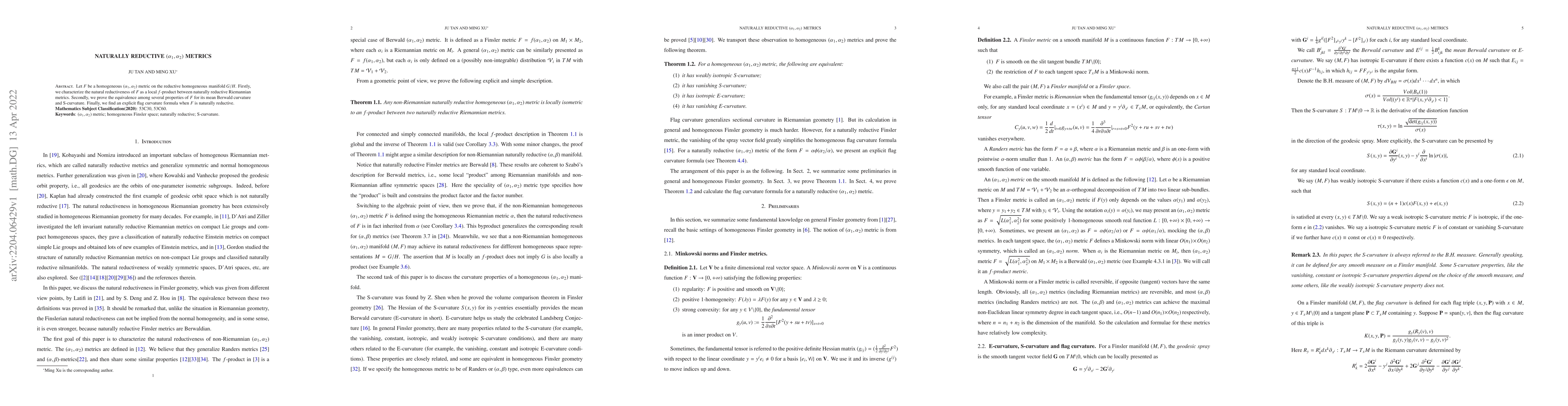Thumbnail for Naturally reductive $(\alpha_1, \alpha_2)$ metrics