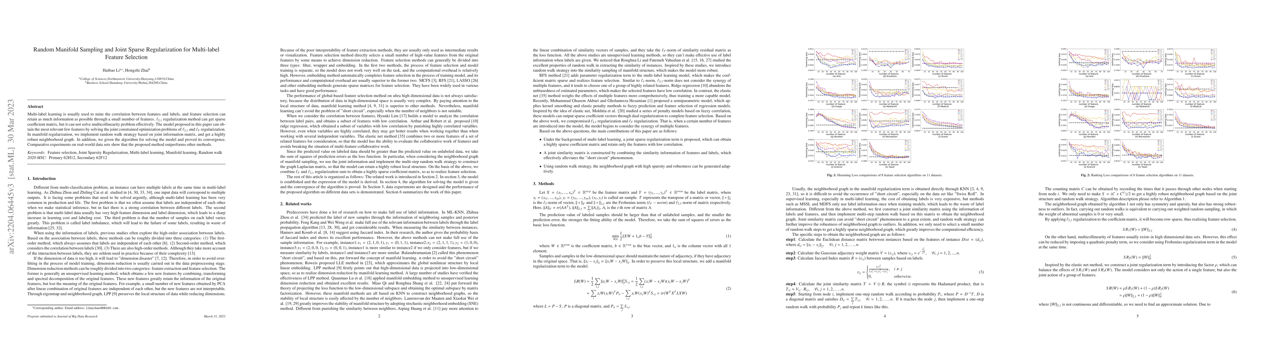 Thumbnail for Random Manifold Sampling and Joint Sparse Regularization for Multi-label
  Feature Selection