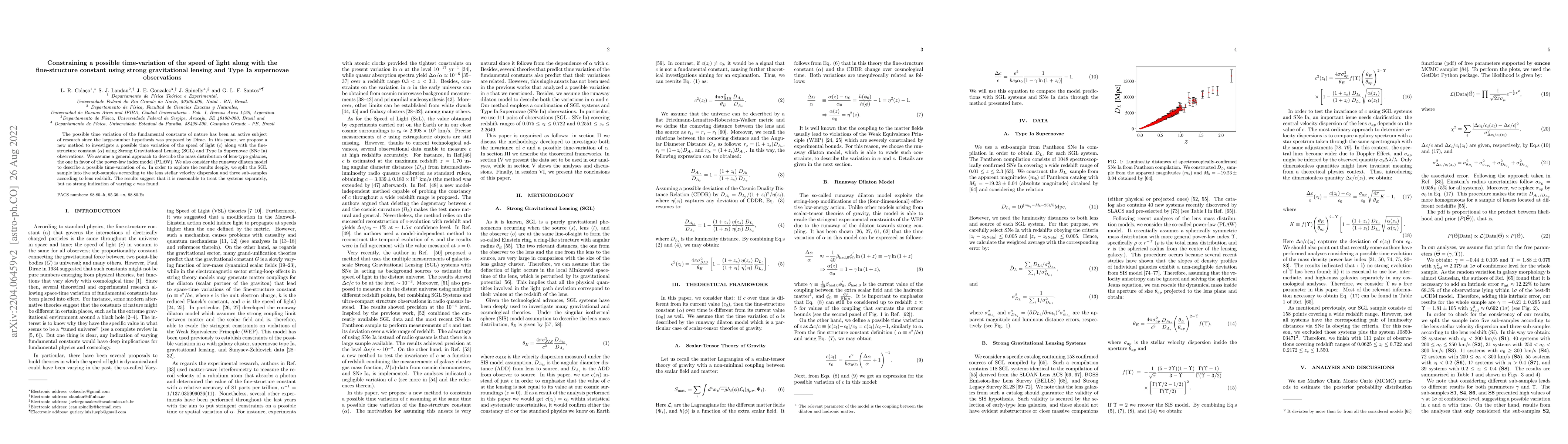 Thumbnail for Constraining a possible time-variation of the speed of light along with
  the fine-structure constant using strong gravitational lensing and Type Ia
  supernovae observations