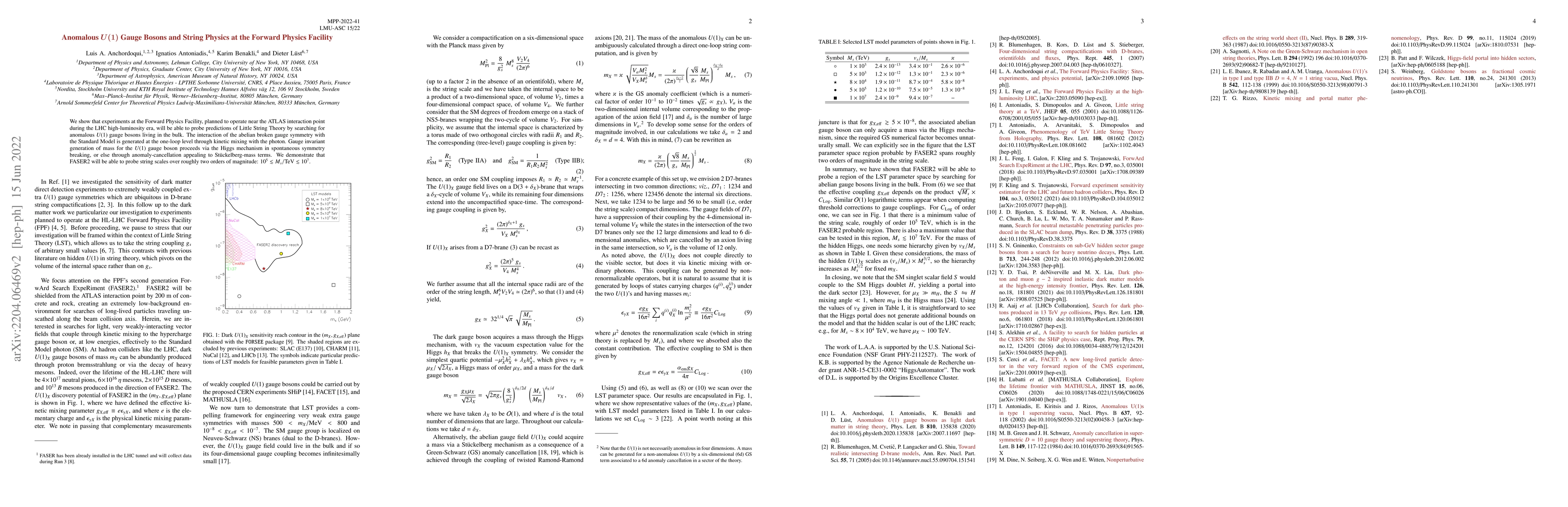 Thumbnail for Anomalous U(1) Gauge Bosons and String Physics at the Forward Physics
  Facility