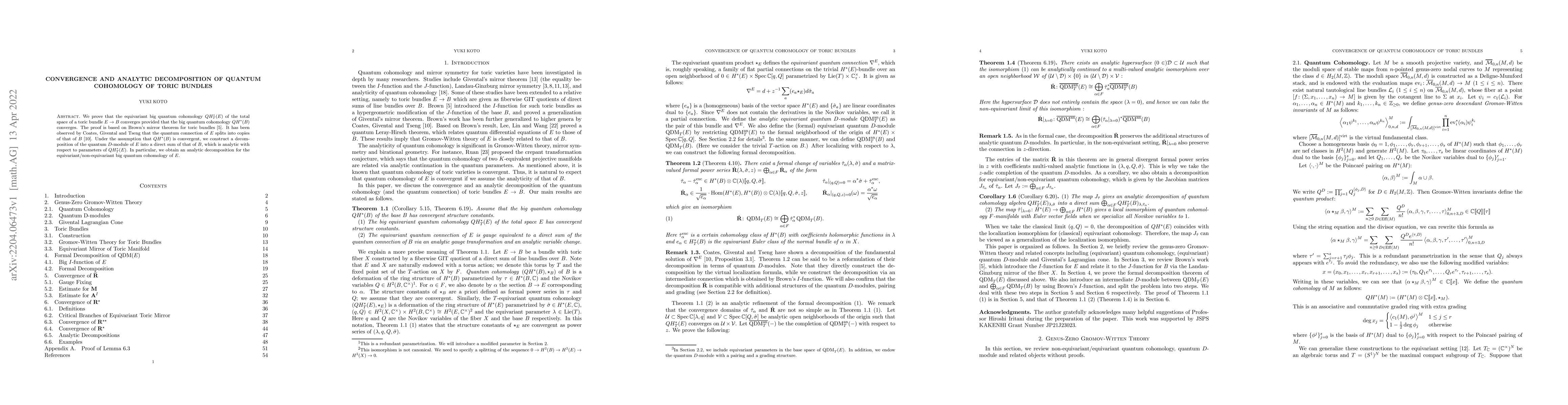 Thumbnail for Convergence and Analytic Decomposition of Quantum Cohomology of Toric
  Bundles