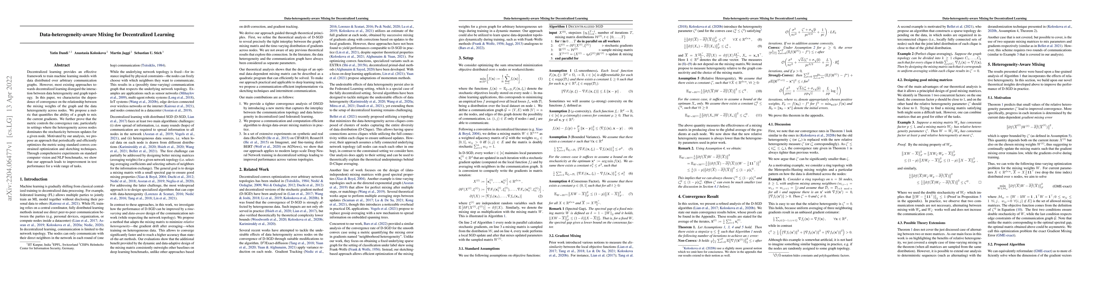 Thumbnail for Data-heterogeneity-aware Mixing for Decentralized Learning
