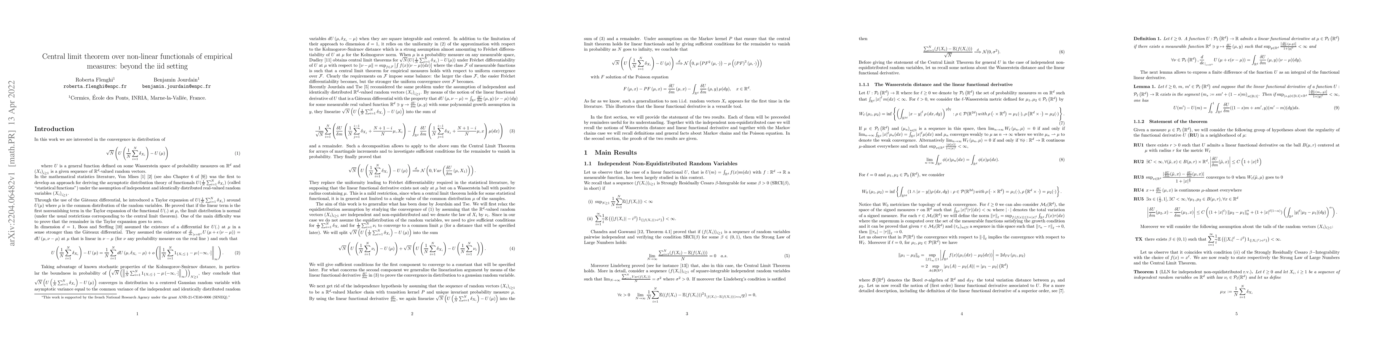 Thumbnail for Central limit theorem over non-linear functionals of empirical measures:
  beyond the iid setting